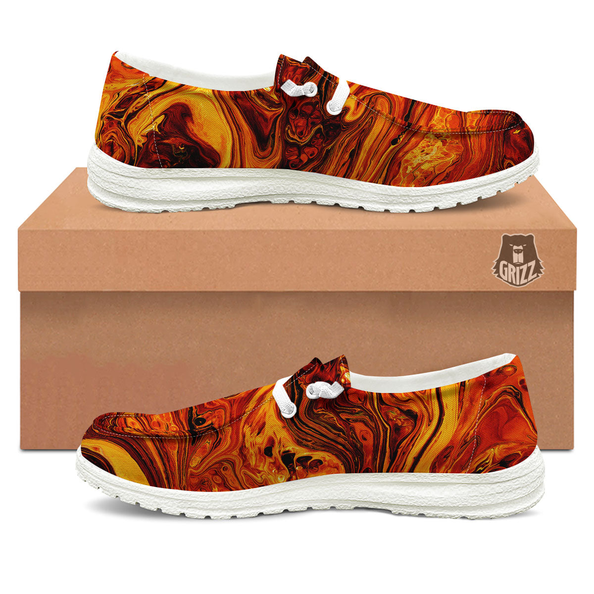 Texture Lava Print White Loafers-grizzshop