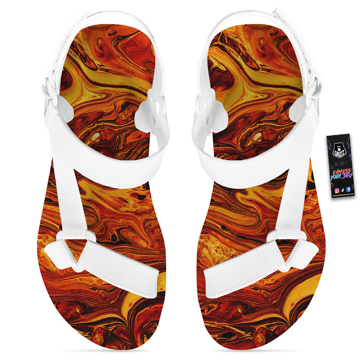 Texture Lava Print White Open Toe Sandals-grizzshop