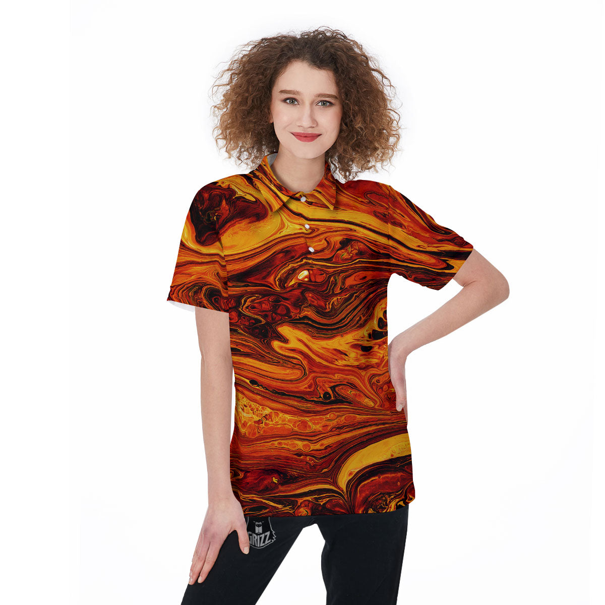 Texture Lava Print Women's Golf Shirts-grizzshop