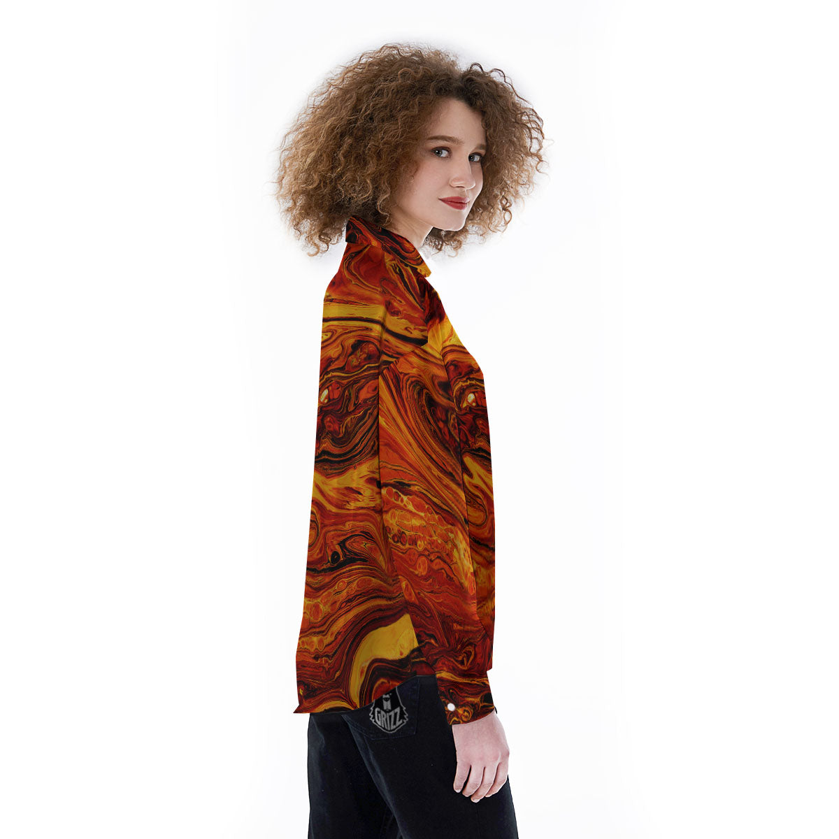 Texture Lava Print Women's Long Sleeve Shirts-grizzshop