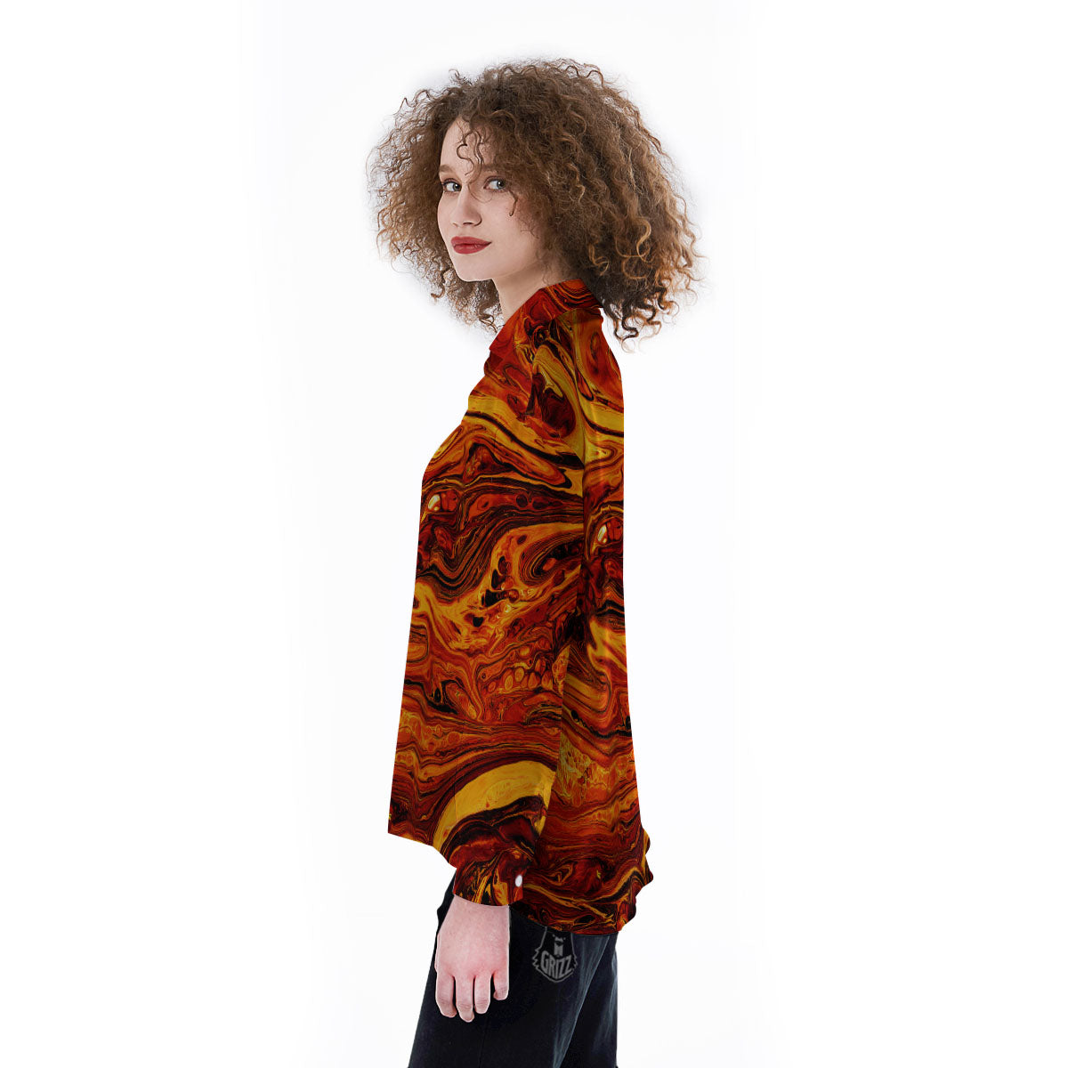 Texture Lava Print Women's Long Sleeve Shirts-grizzshop