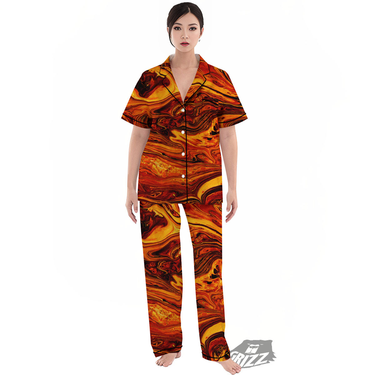 Texture Lava Print Women's Pajamas Set-grizzshop
