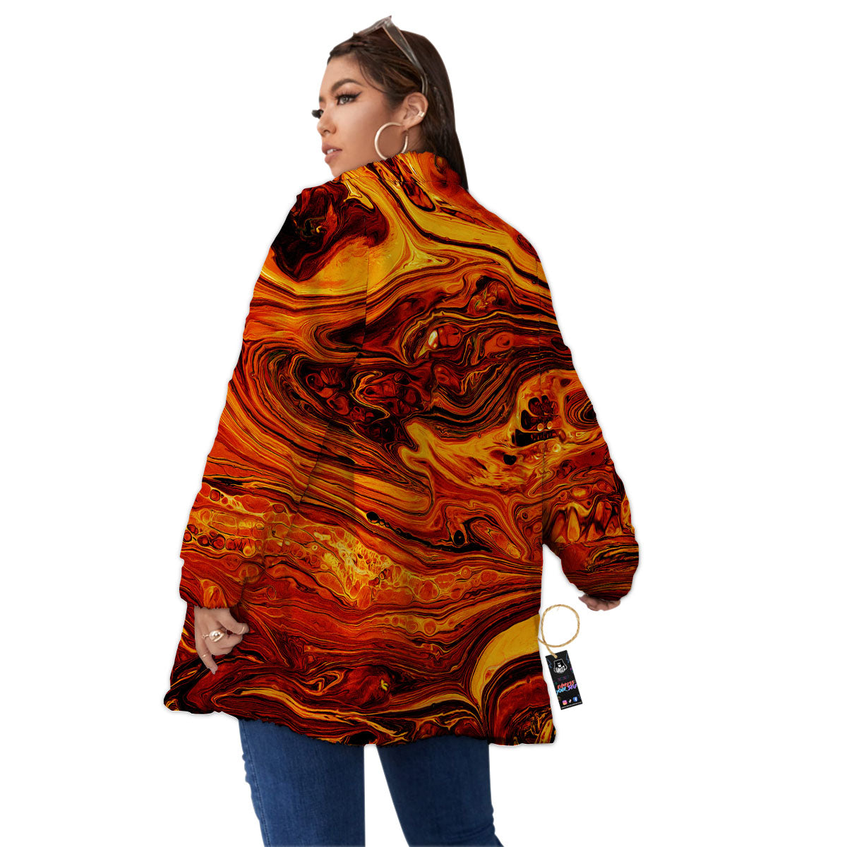 Texture Lava Print Women's Sherpa Jacket-grizzshop