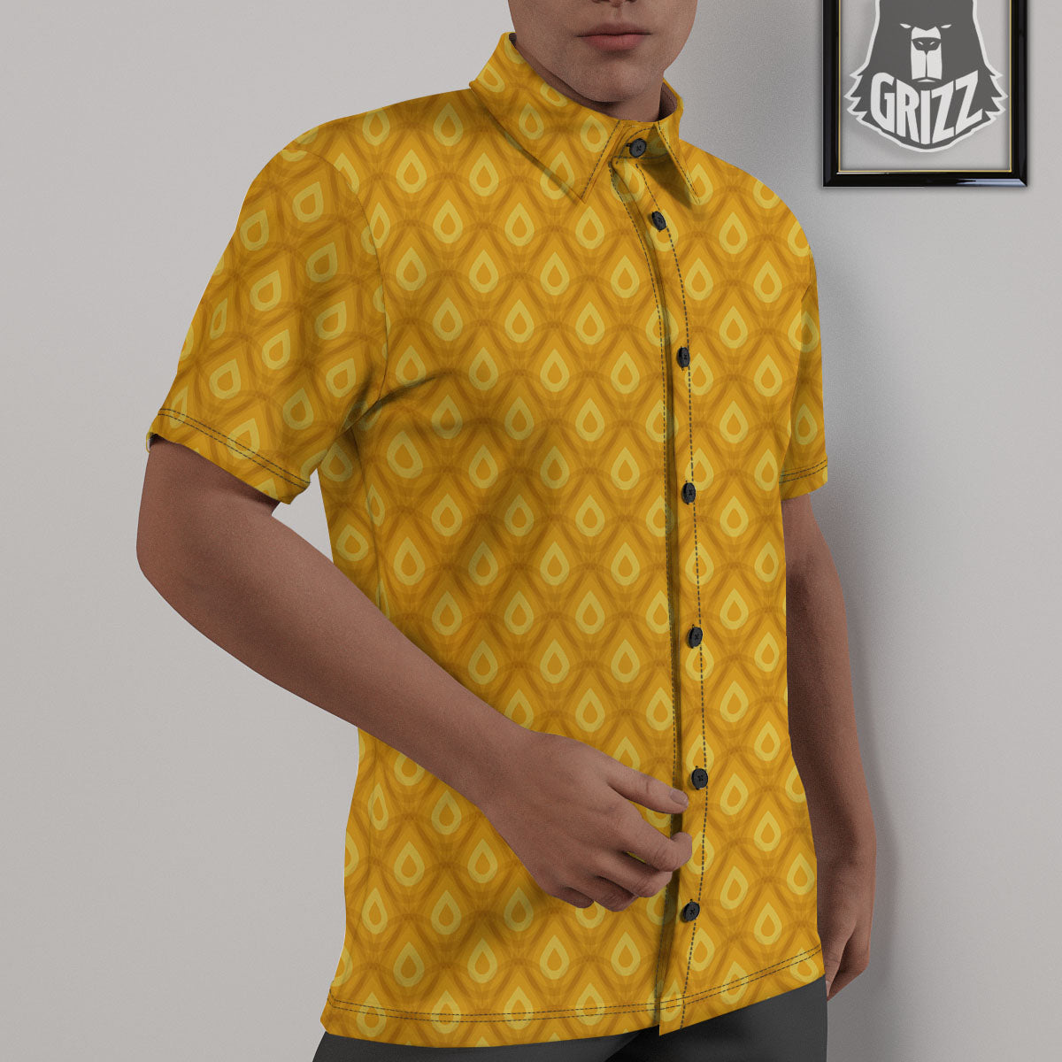 Texture Pineapple Print Pattern Untucked Shirts-grizzshop