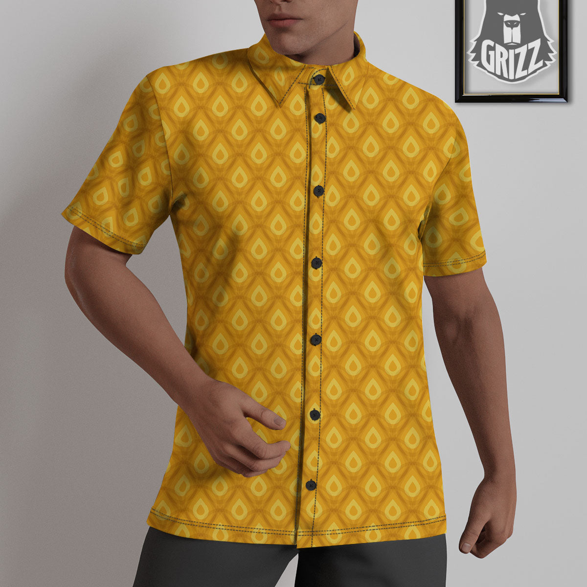 Texture Pineapple Print Pattern Untucked Shirts-grizzshop