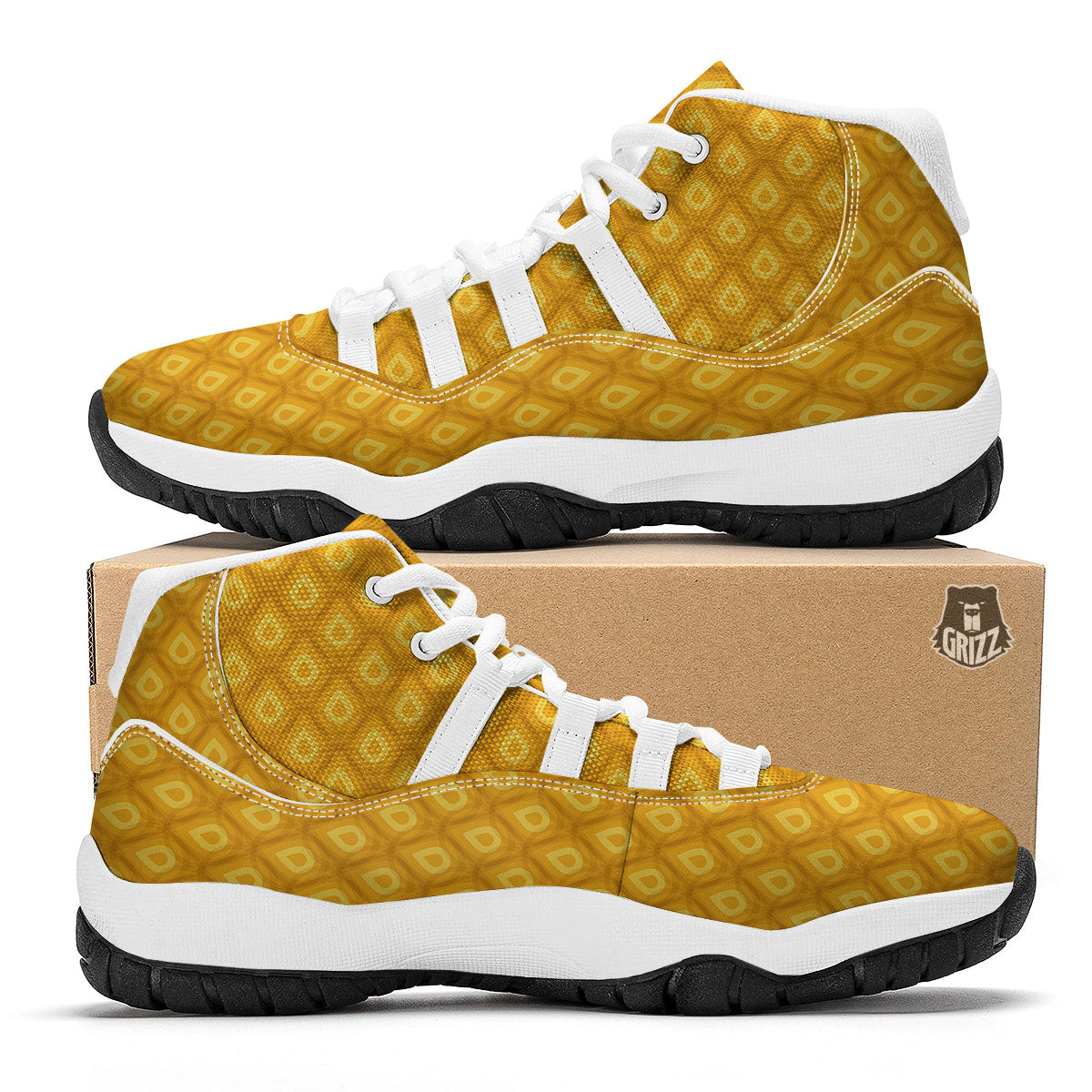 Texture Pineapple Print Pattern White Bball Shoes-grizzshop