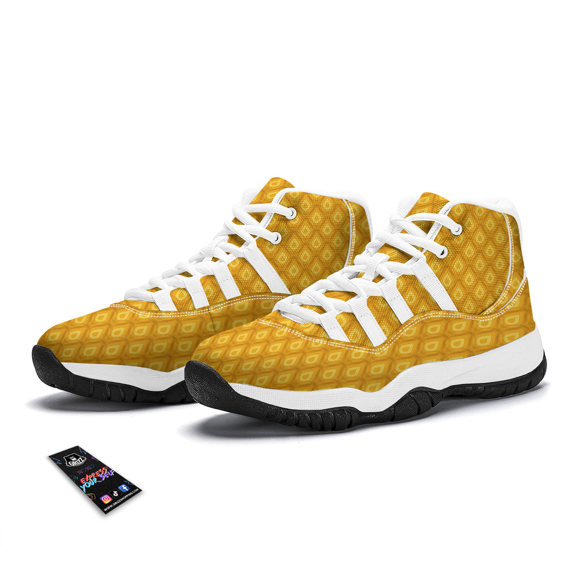 Texture Pineapple Print Pattern White Bball Shoes-grizzshop