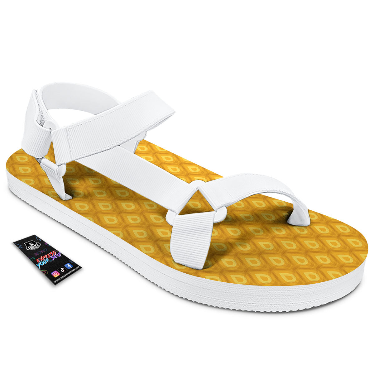 Texture Pineapple Print Pattern White Open Toe Sandals-grizzshop