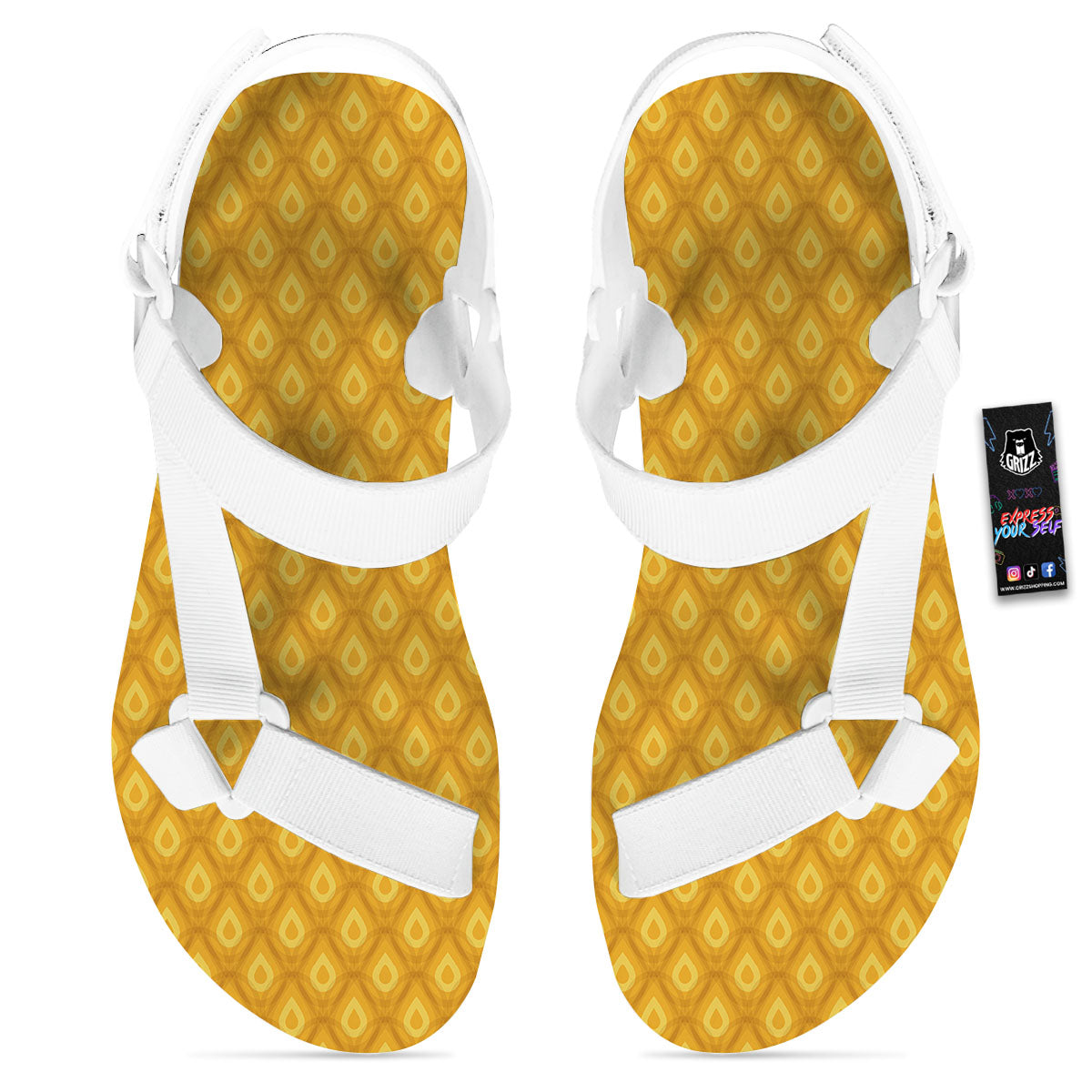 Texture Pineapple Print Pattern White Open Toe Sandals-grizzshop