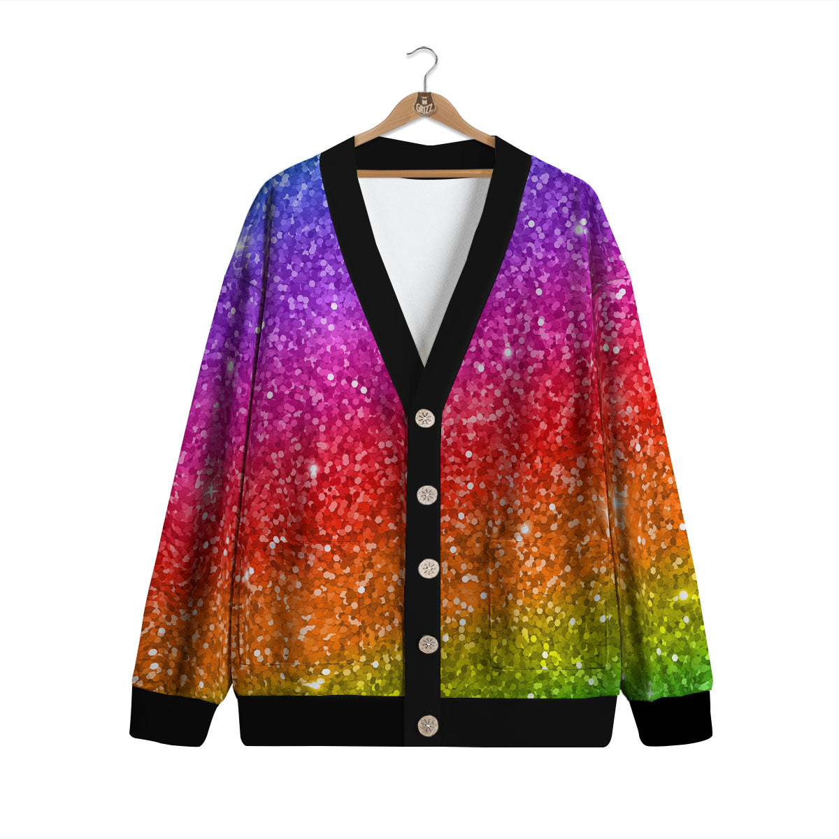 Texture Rainbow Glitter Print Cardigan-grizzshop