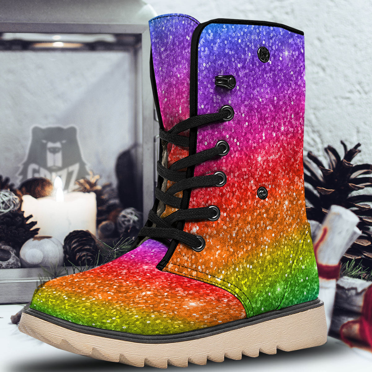 Texture Rainbow Glitter Print Snow Boots-grizzshop
