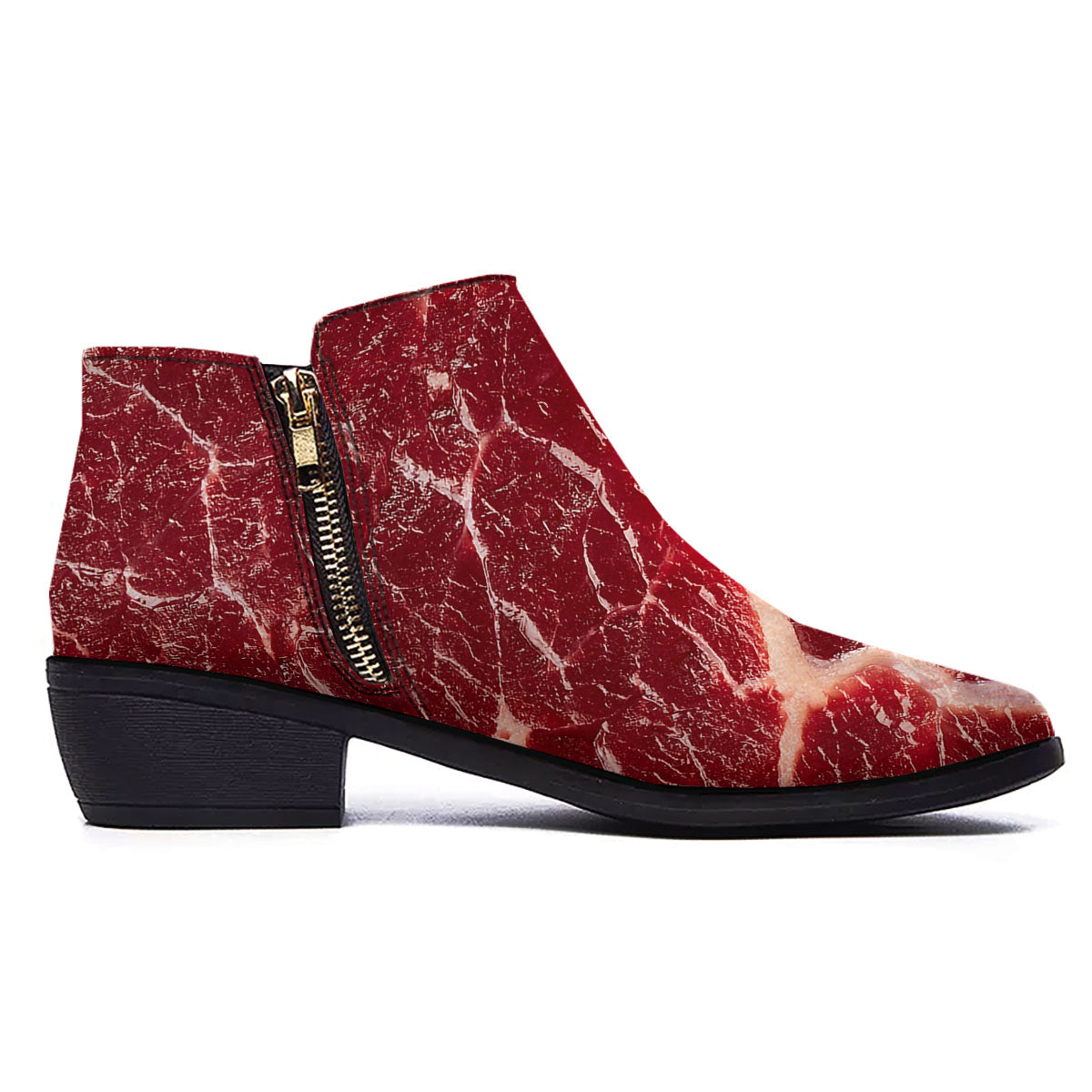 Texture Red Meat Print Ankle Boots-grizzshop