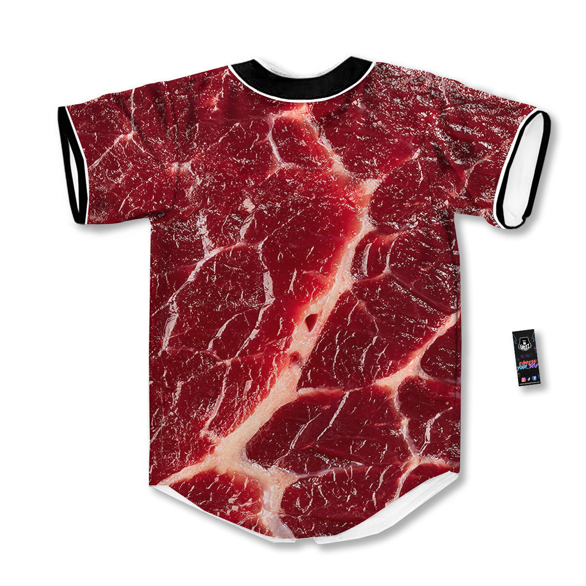 Texture Red Meat Print Baseball Jersey-grizzshop