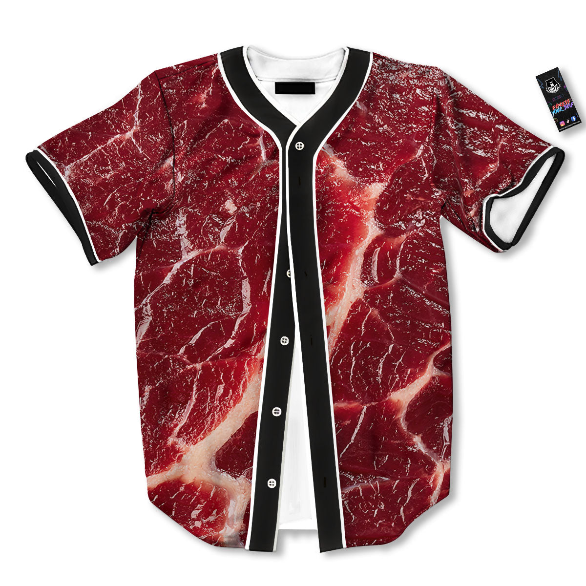Texture Red Meat Print Baseball Jersey-grizzshop