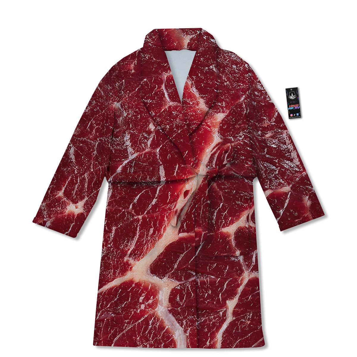 Texture Red Meat Print Bathrobe-grizzshop