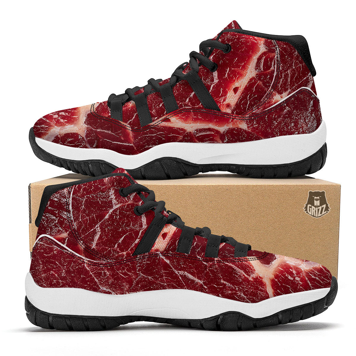 Texture Red Meat Print Black Bball Shoes-grizzshop