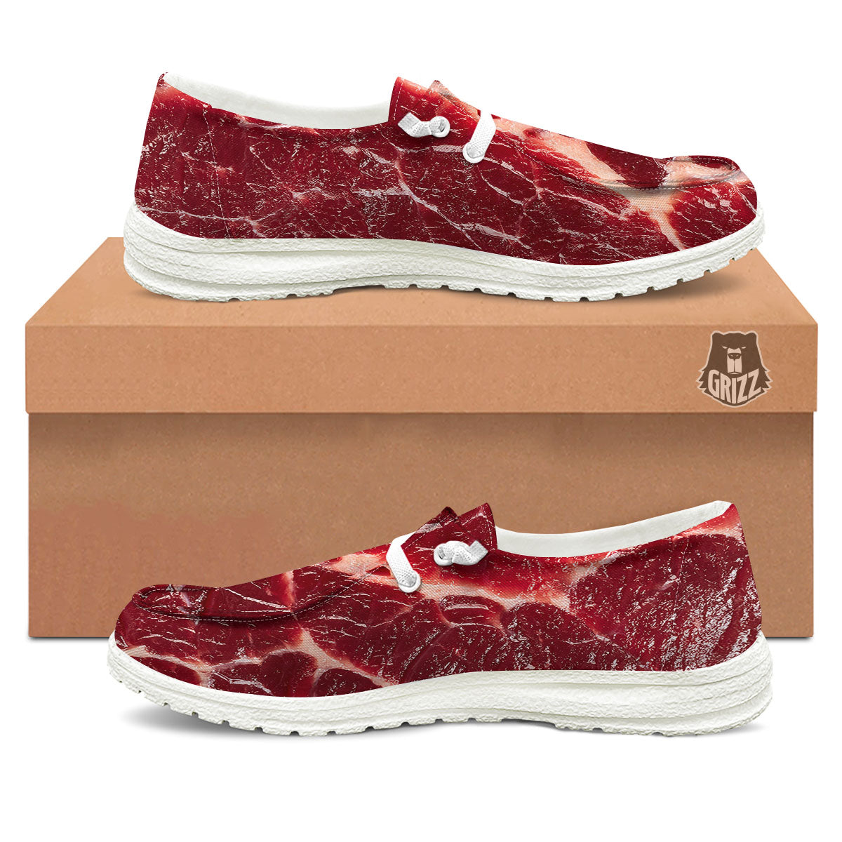 Texture Red Meat Print Black Loafers-grizzshop