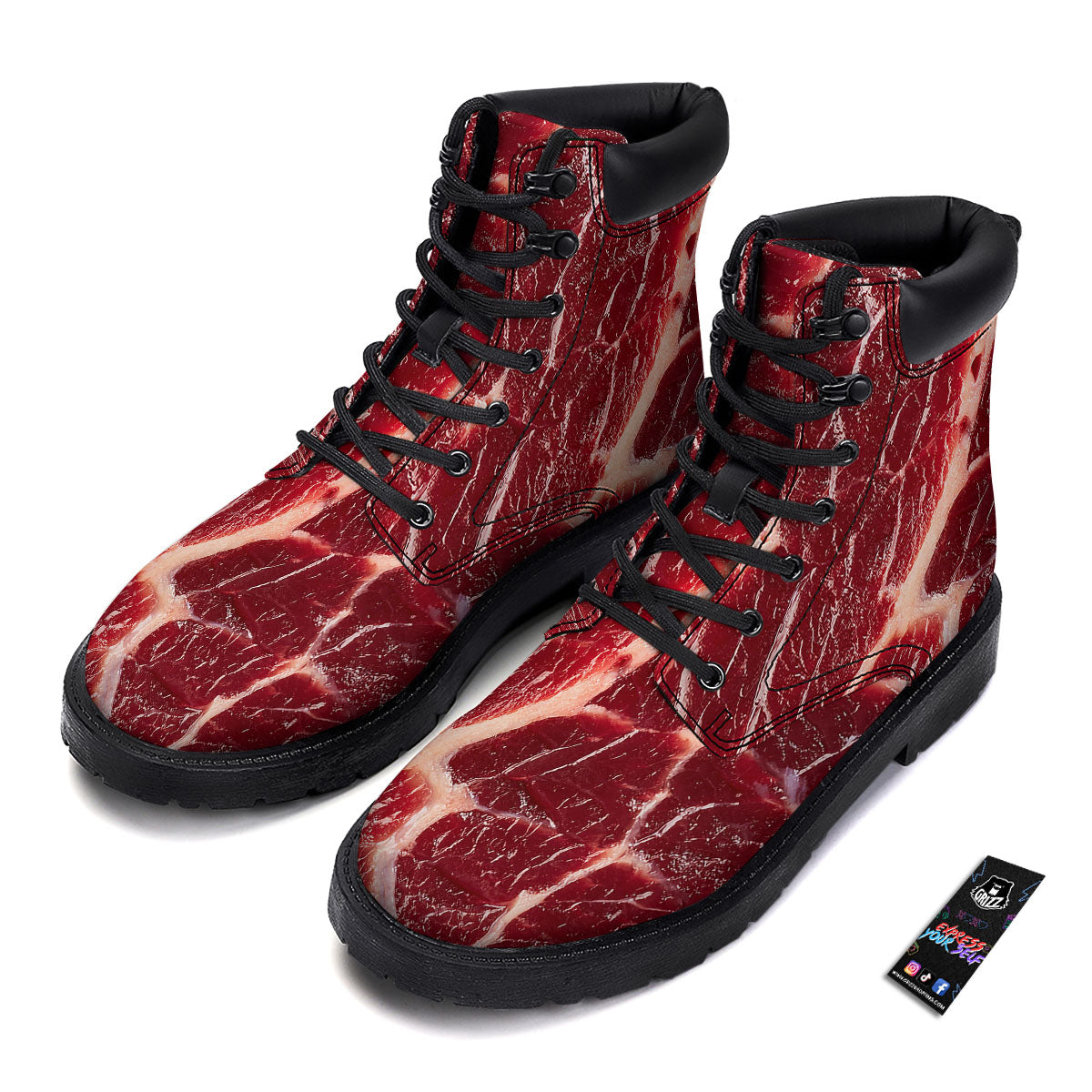 Texture Red Meat Print Boots-grizzshop