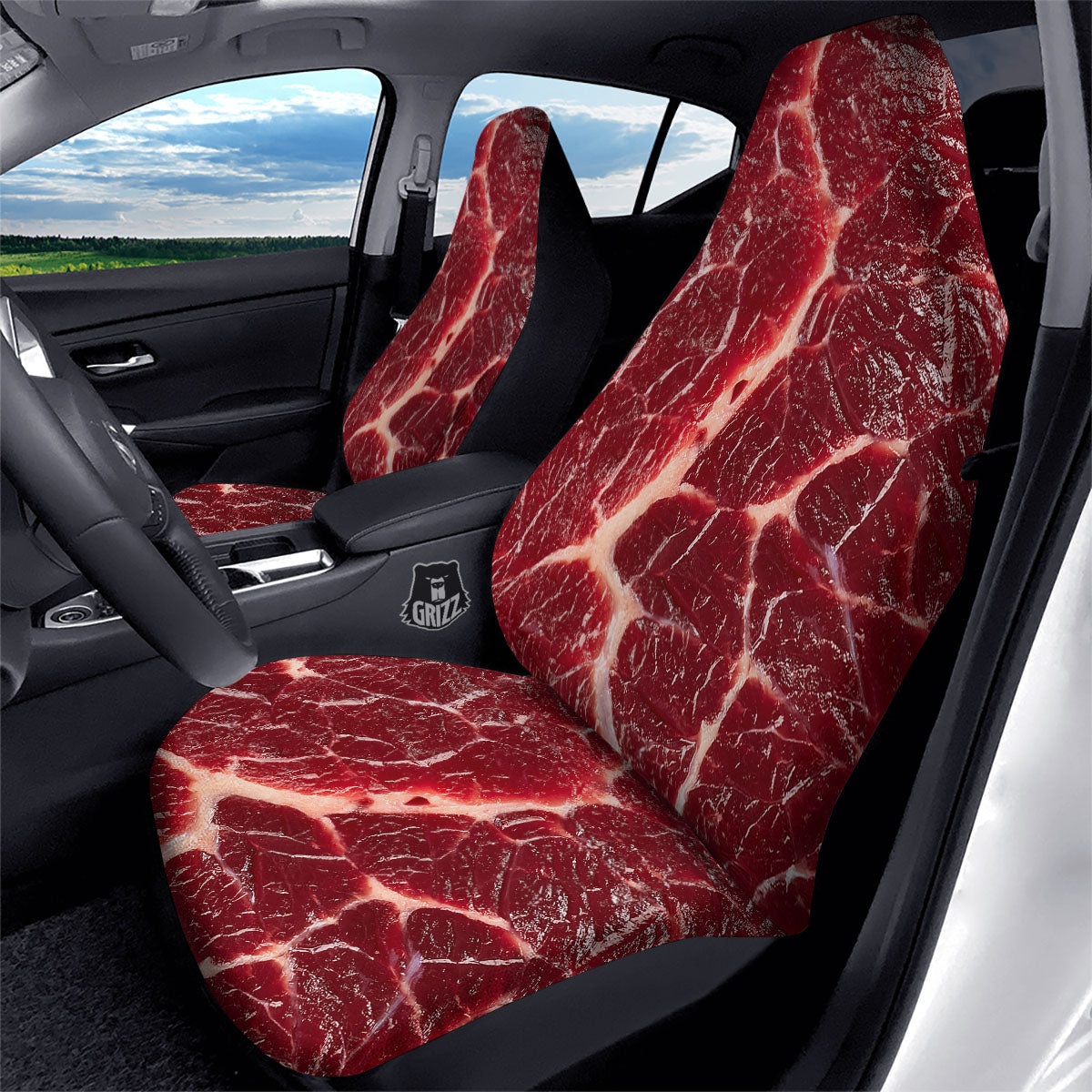 Texture Red Meat Print Car Seat Covers-grizzshop