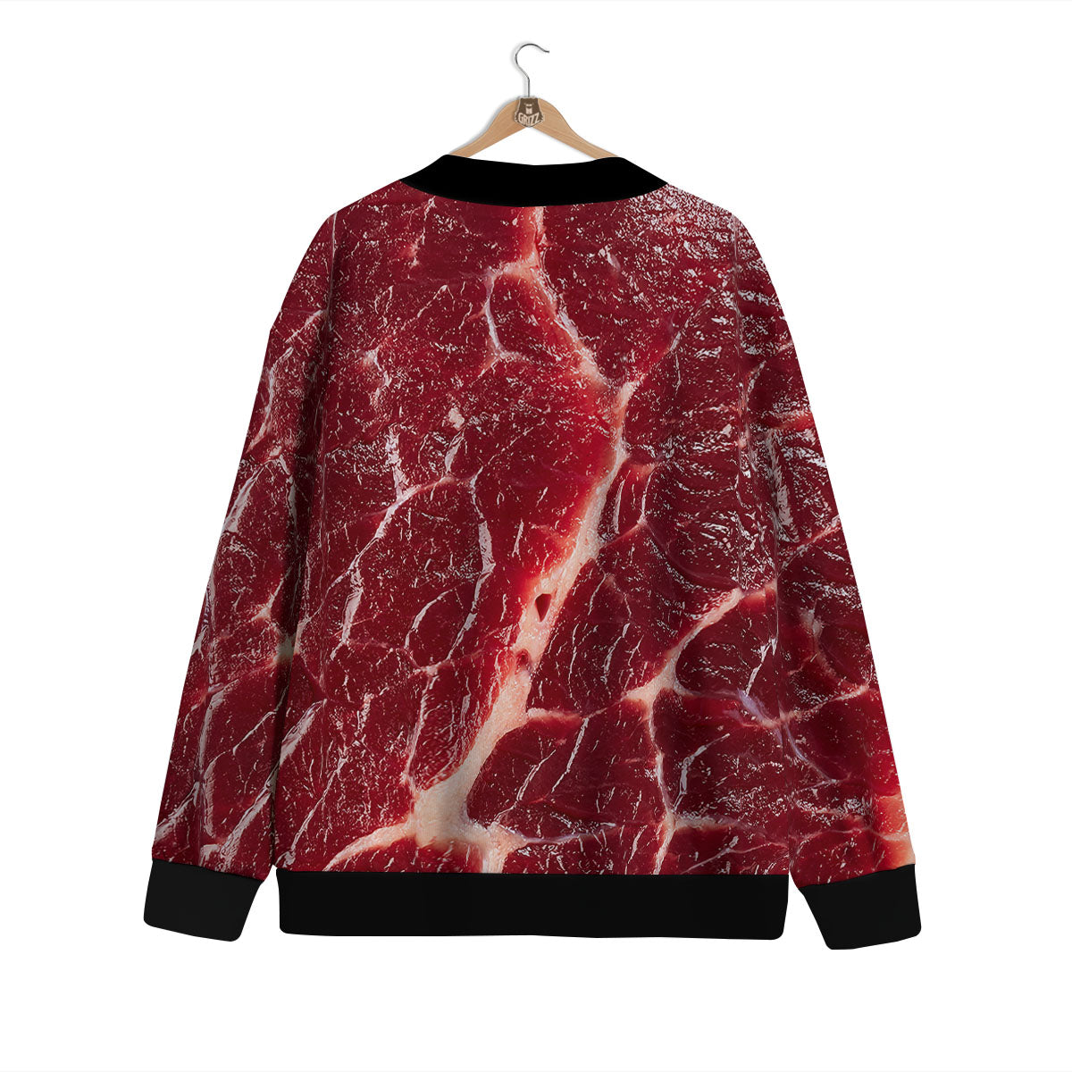 Texture Red Meat Print Cardigan-grizzshop