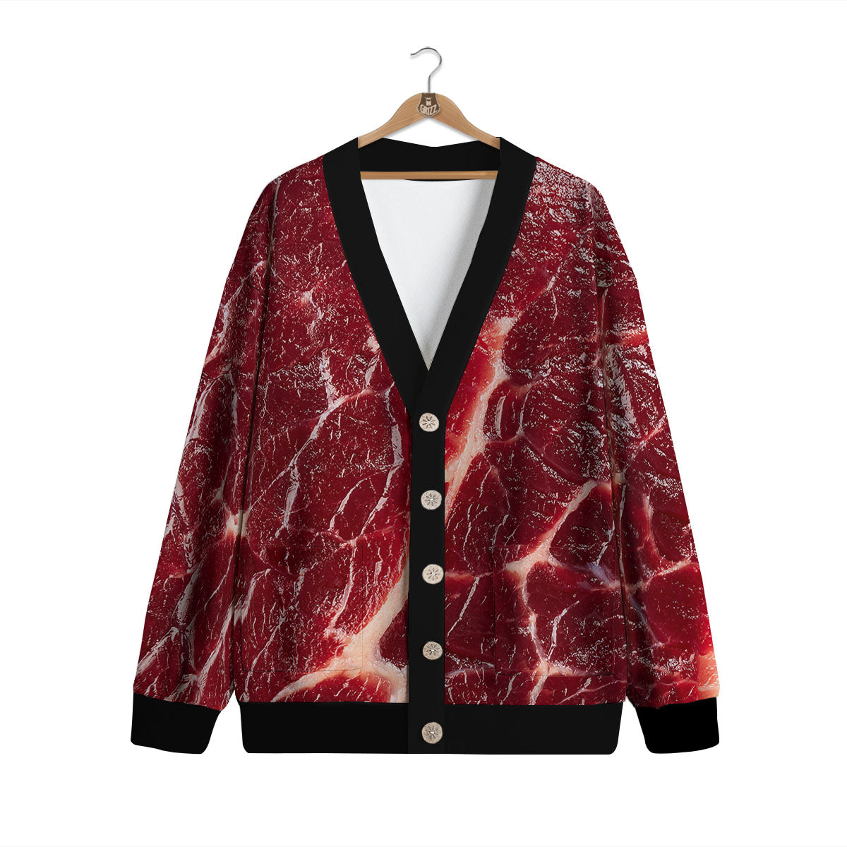Texture Red Meat Print Cardigan-grizzshop