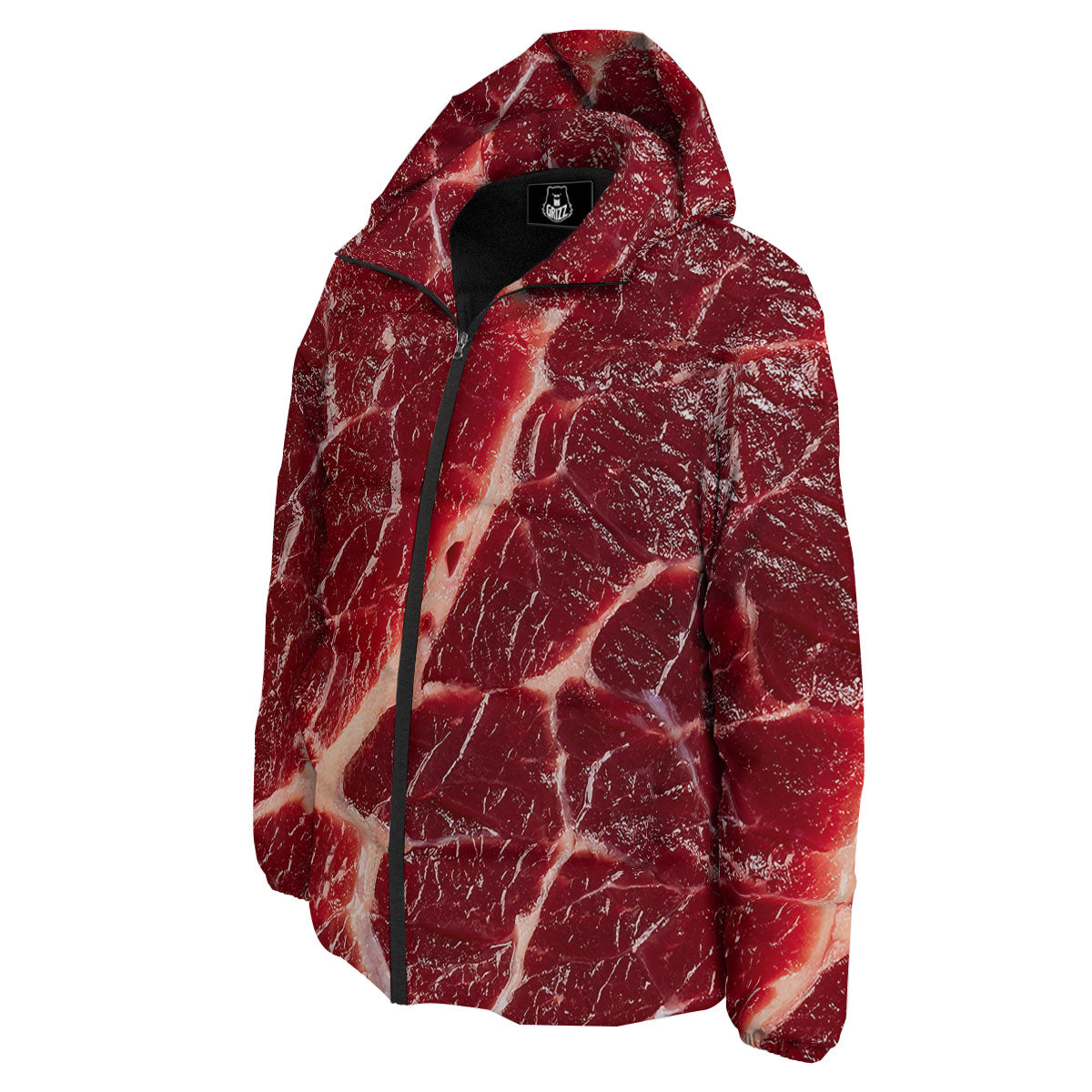 Texture Red Meat Print Down Jacket-grizzshop