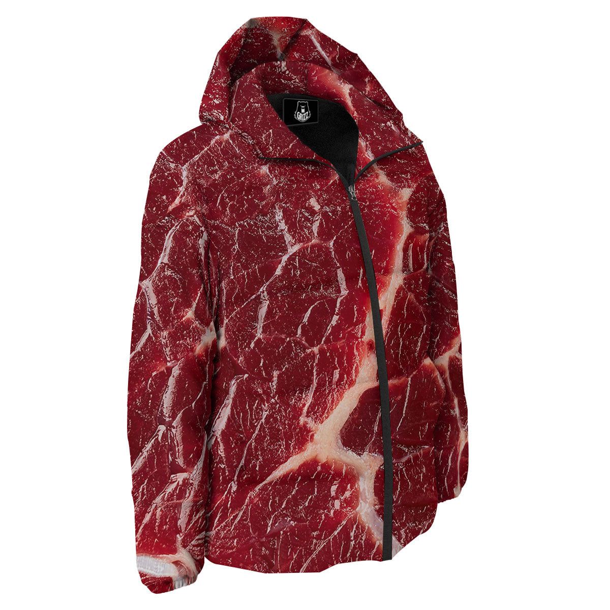 Texture Red Meat Print Down Jacket-grizzshop
