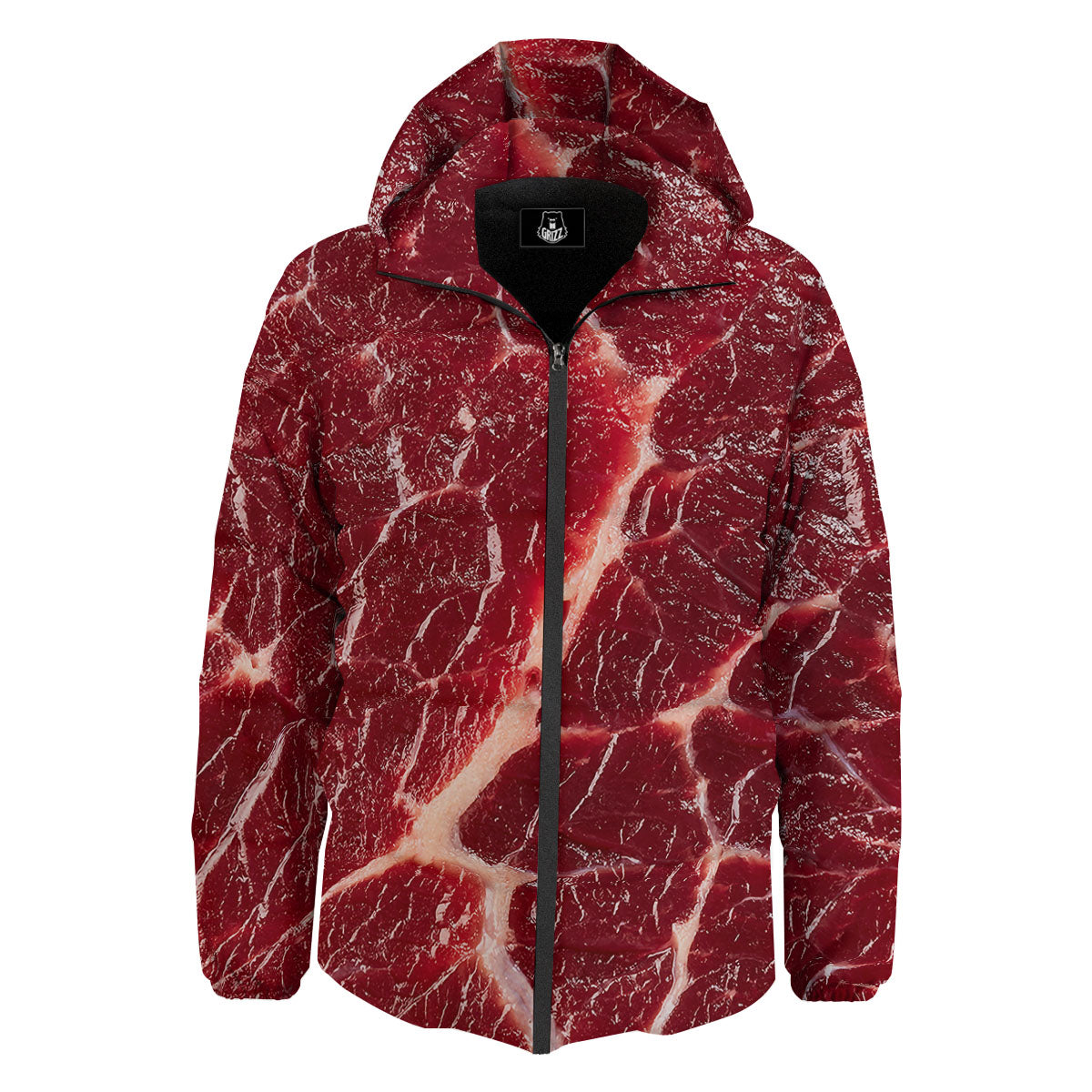 Texture Red Meat Print Down Jacket-grizzshop