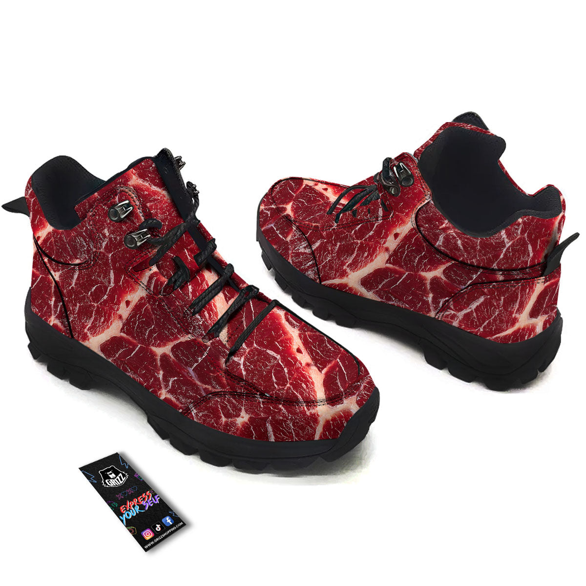 Texture Red Meat Print Hiking Shoes-grizzshop