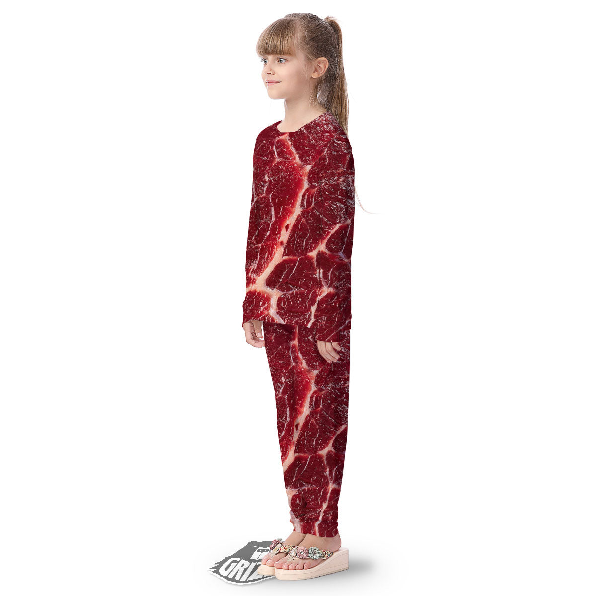 Texture Red Meat Print Kid's Pajamas-grizzshop