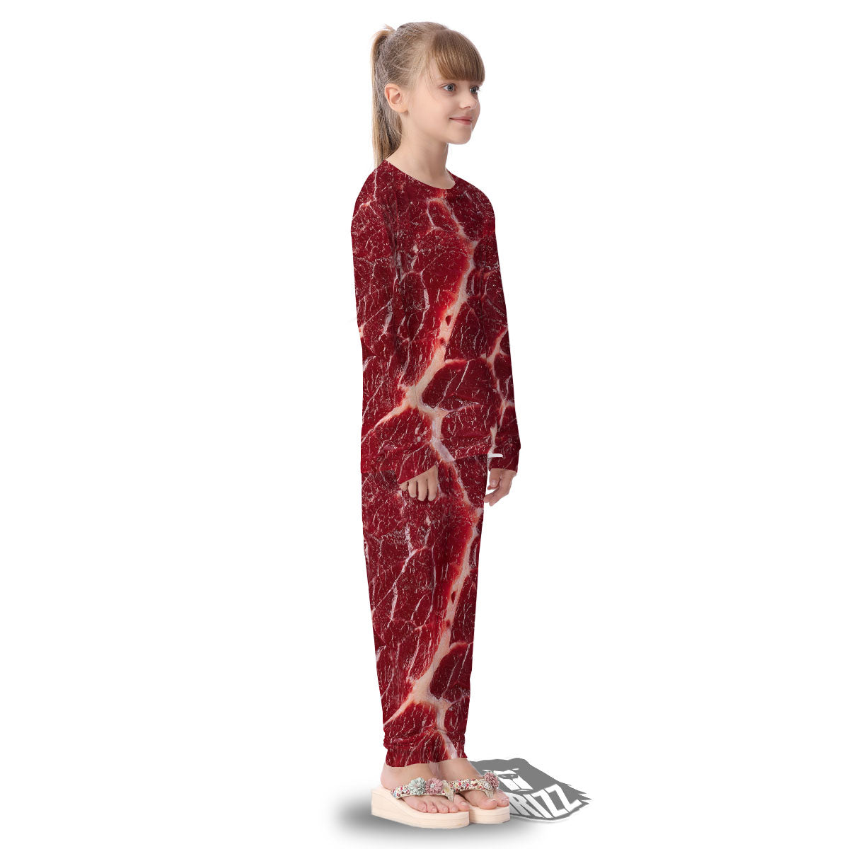 Texture Red Meat Print Kid's Pajamas-grizzshop