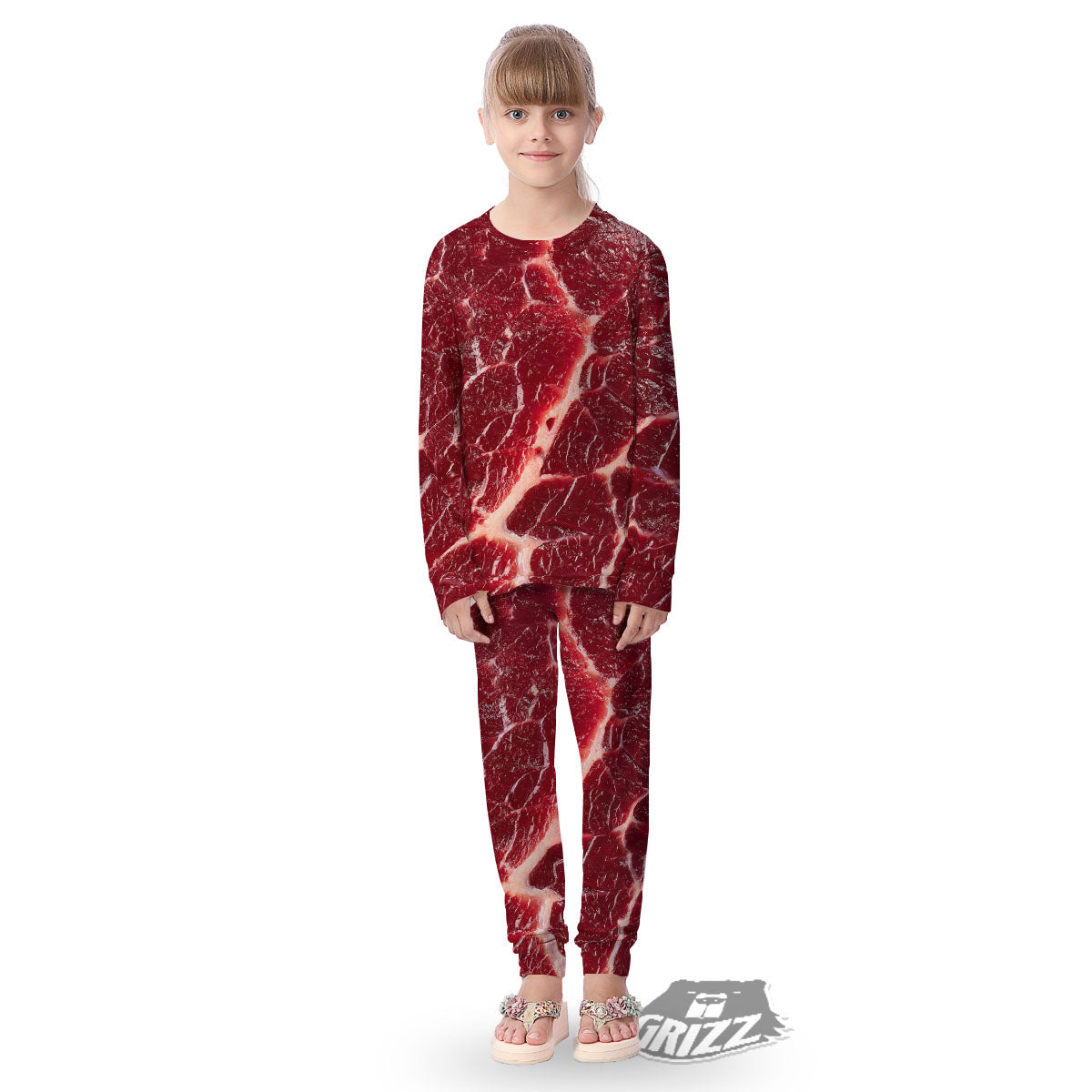 Texture Red Meat Print Kid's Pajamas-grizzshop