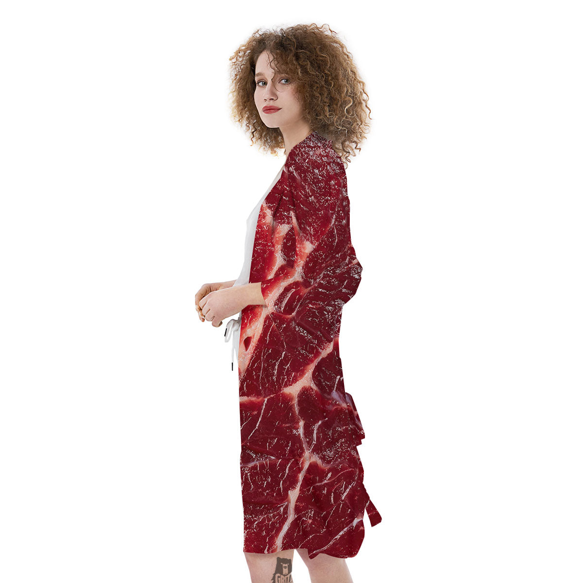 Texture Red Meat Print Kimono-grizzshop