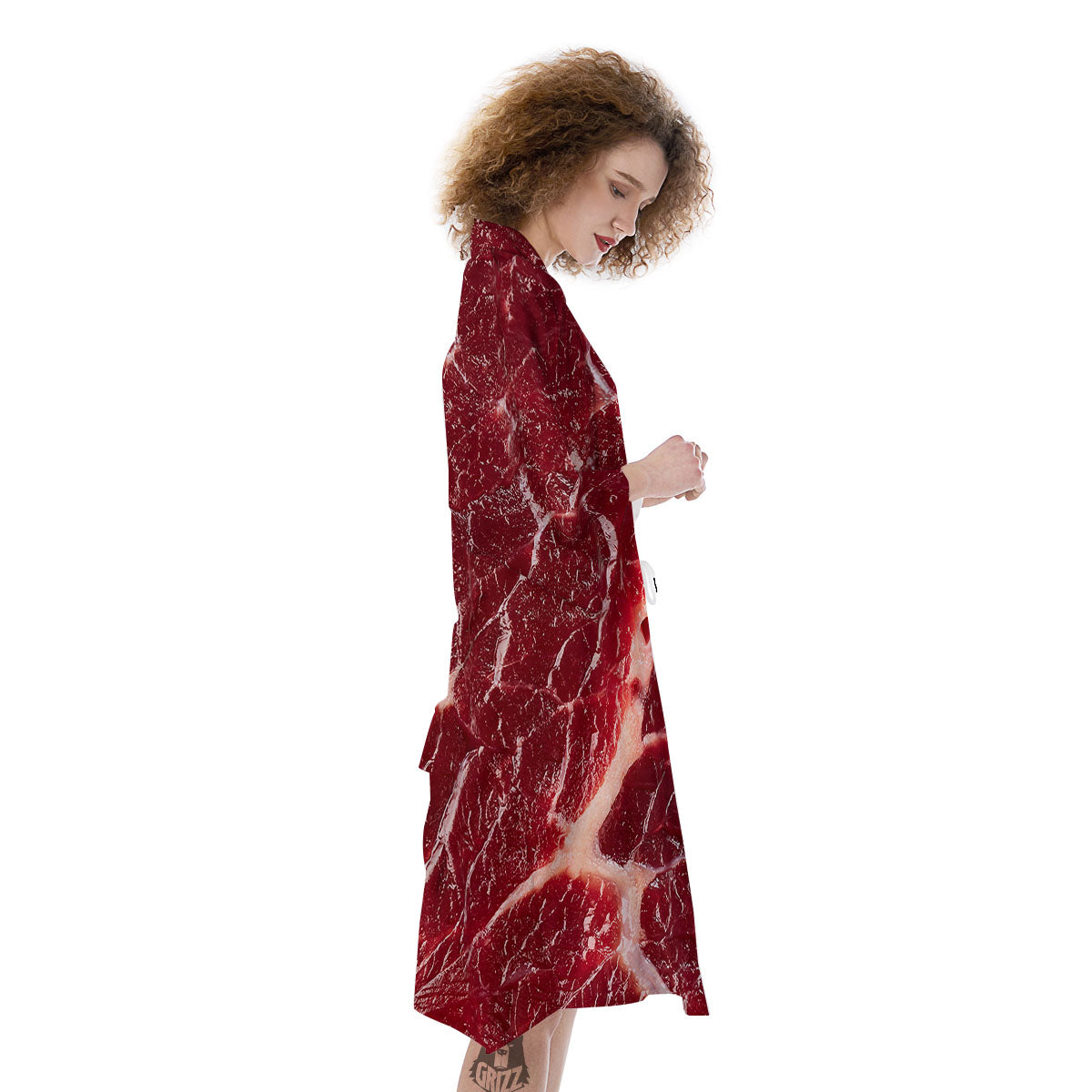 Texture Red Meat Print Kimono-grizzshop