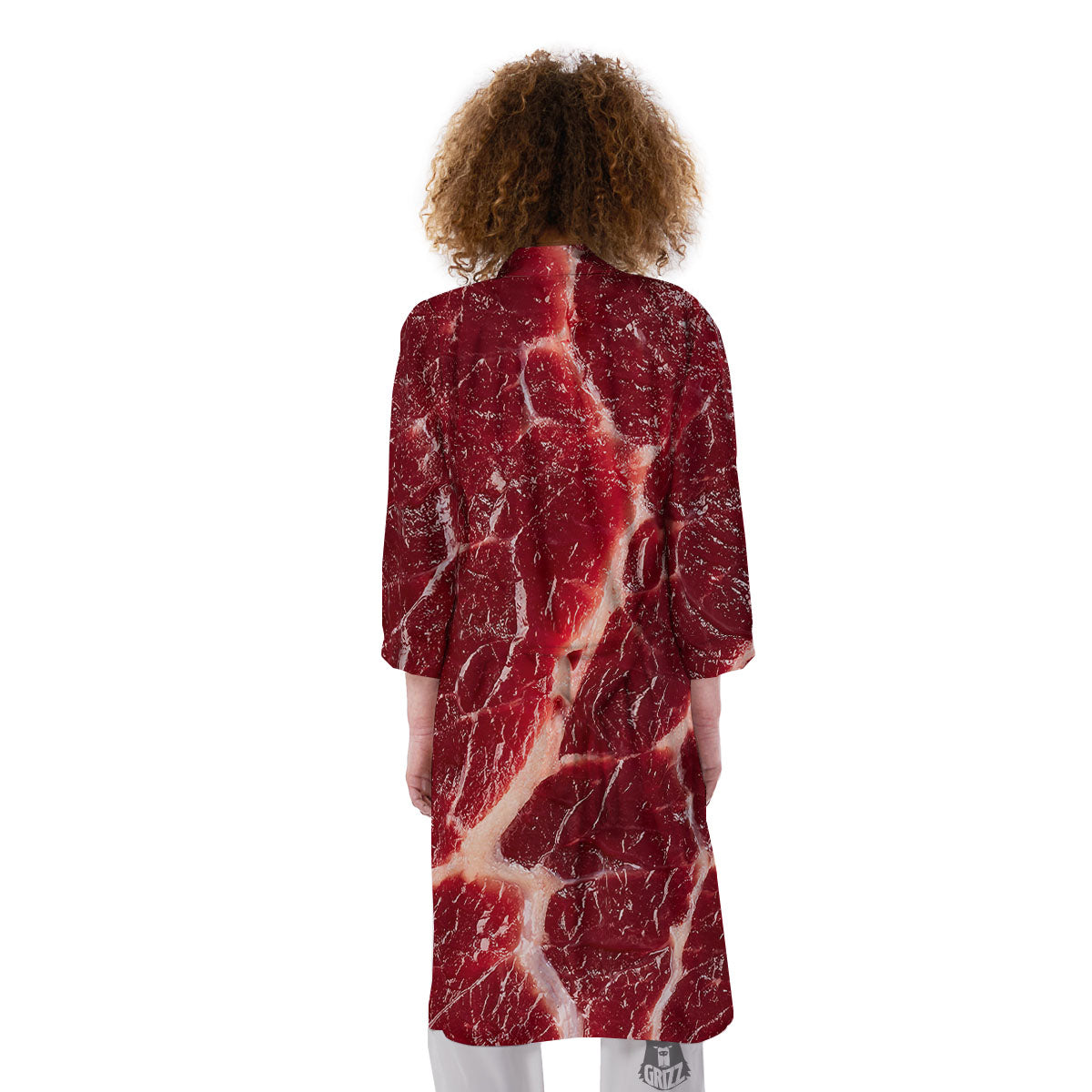 Texture Red Meat Print Kimono-grizzshop
