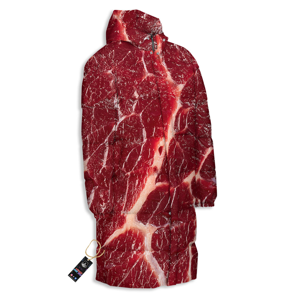Texture Red Meat Print Long Down Jacket-grizzshop