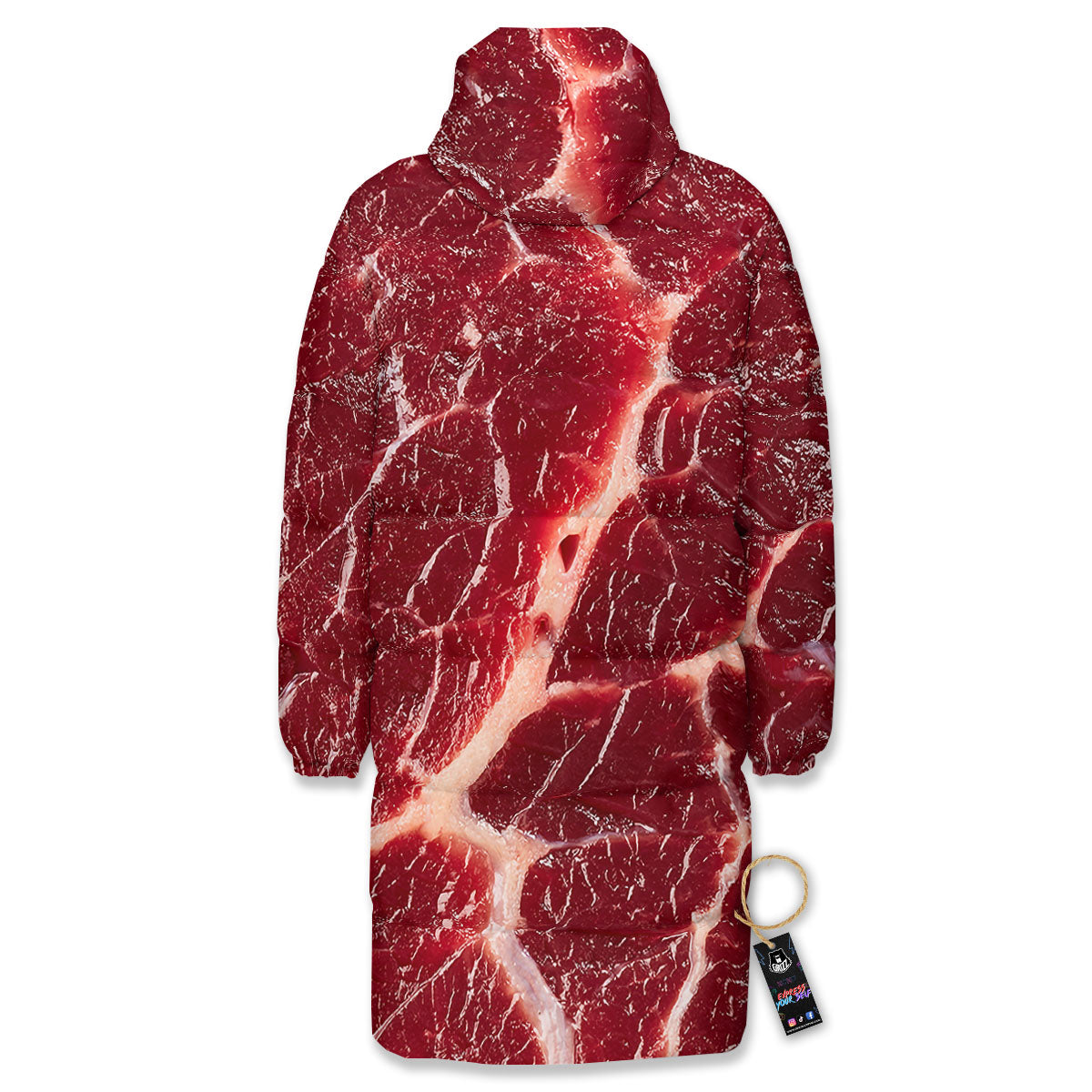 Texture Red Meat Print Long Down Jacket-grizzshop