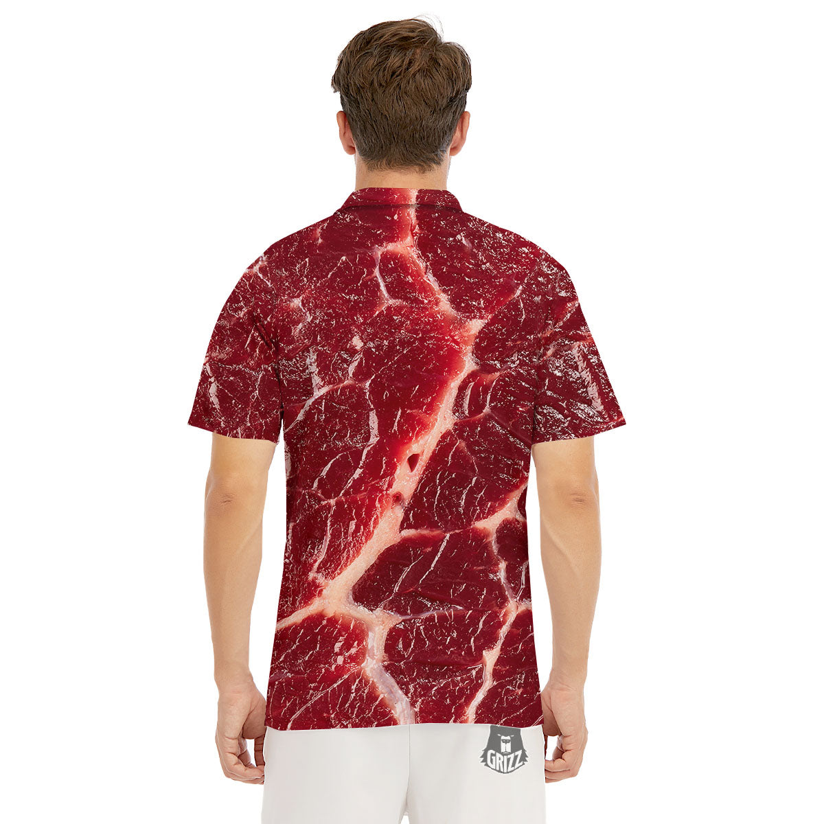 Texture Red Meat Print Men's Golf Shirts-grizzshop