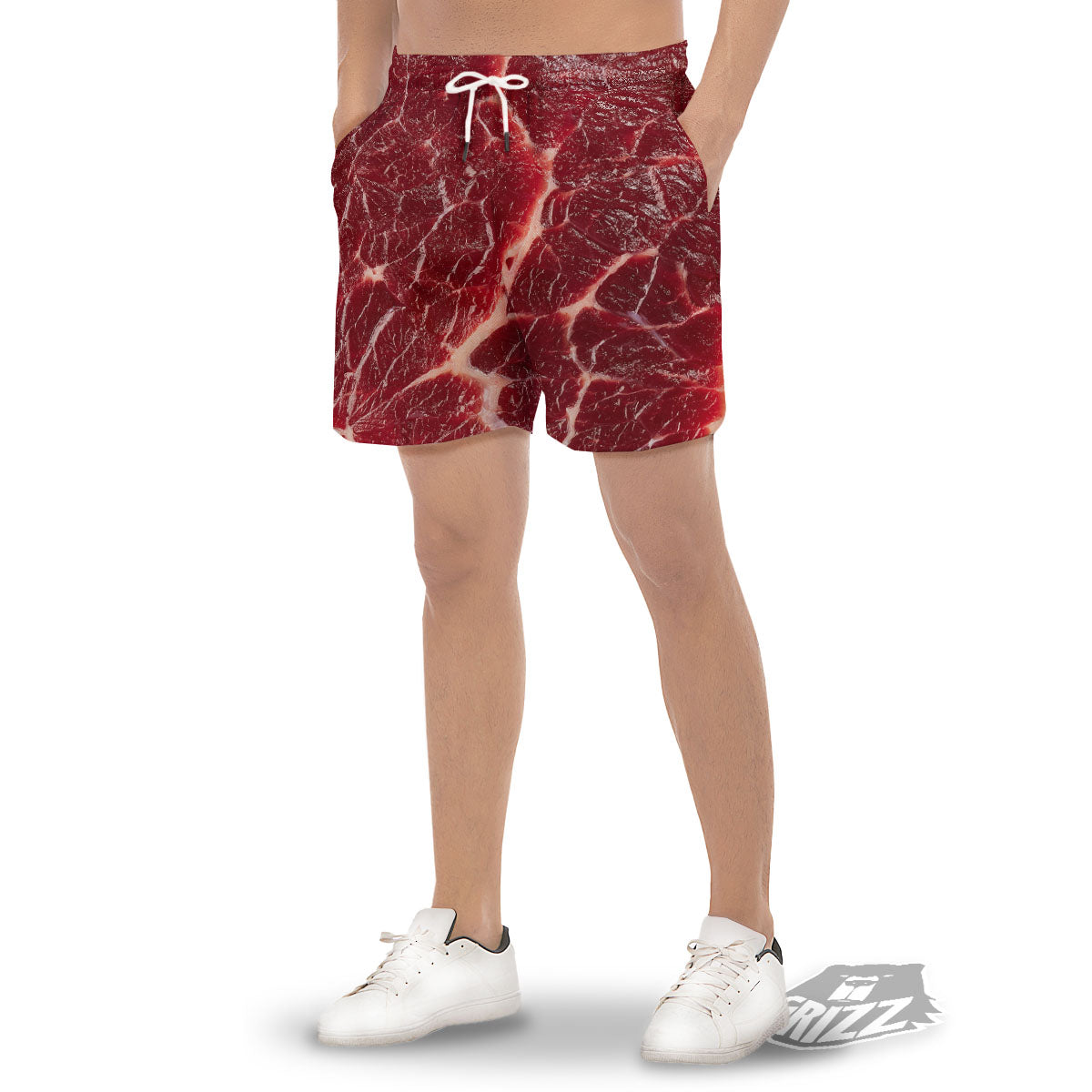 Texture Red Meat Print Men's Gym Shorts-grizzshop