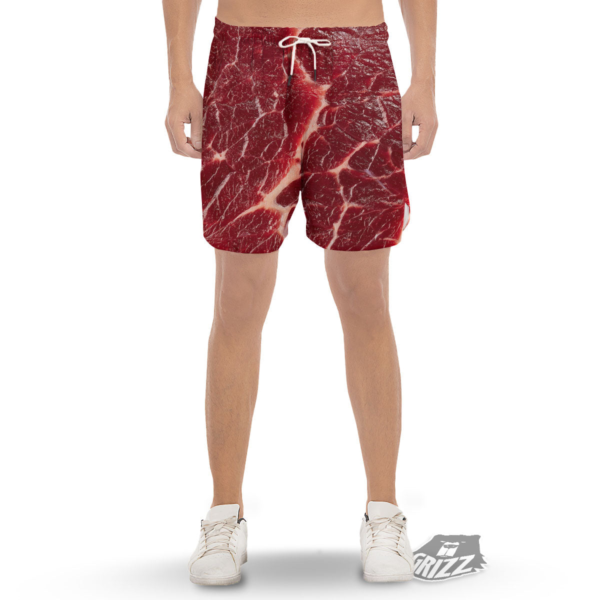 Texture Red Meat Print Men's Gym Shorts-grizzshop
