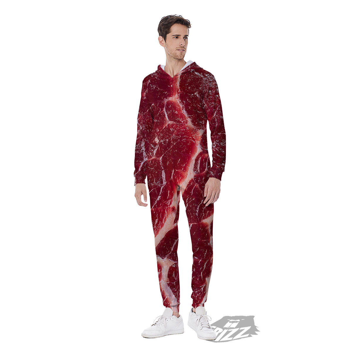 Texture Red Meat Print Men's Jumpsuit-grizzshop