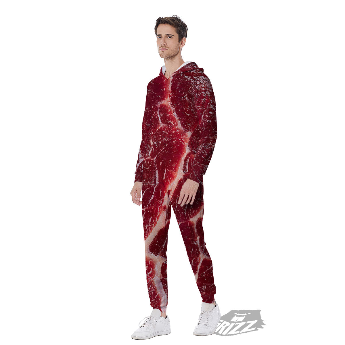 Texture Red Meat Print Men's Jumpsuit-grizzshop