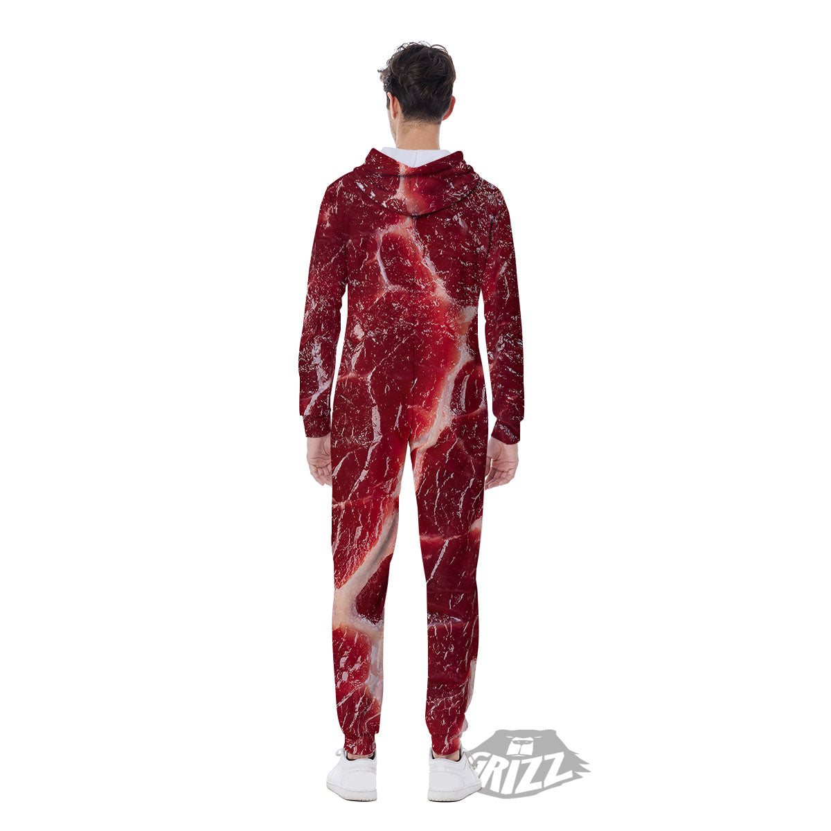 Texture Red Meat Print Men's Jumpsuit-grizzshop