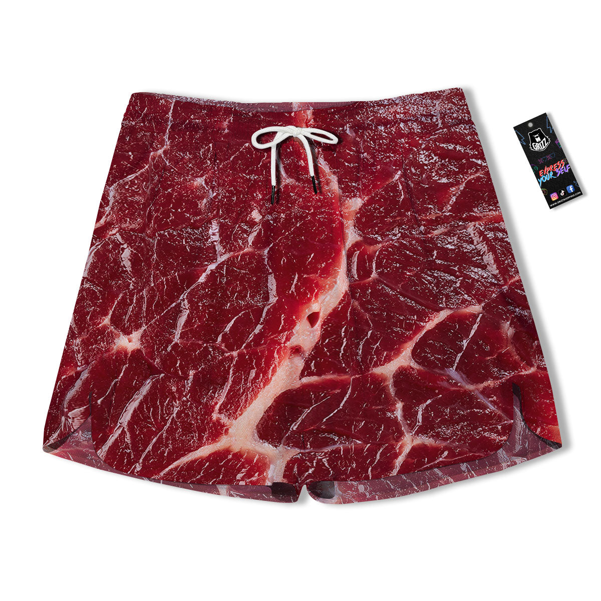 Texture Red Meat Print Men's Running Shorts-grizzshop