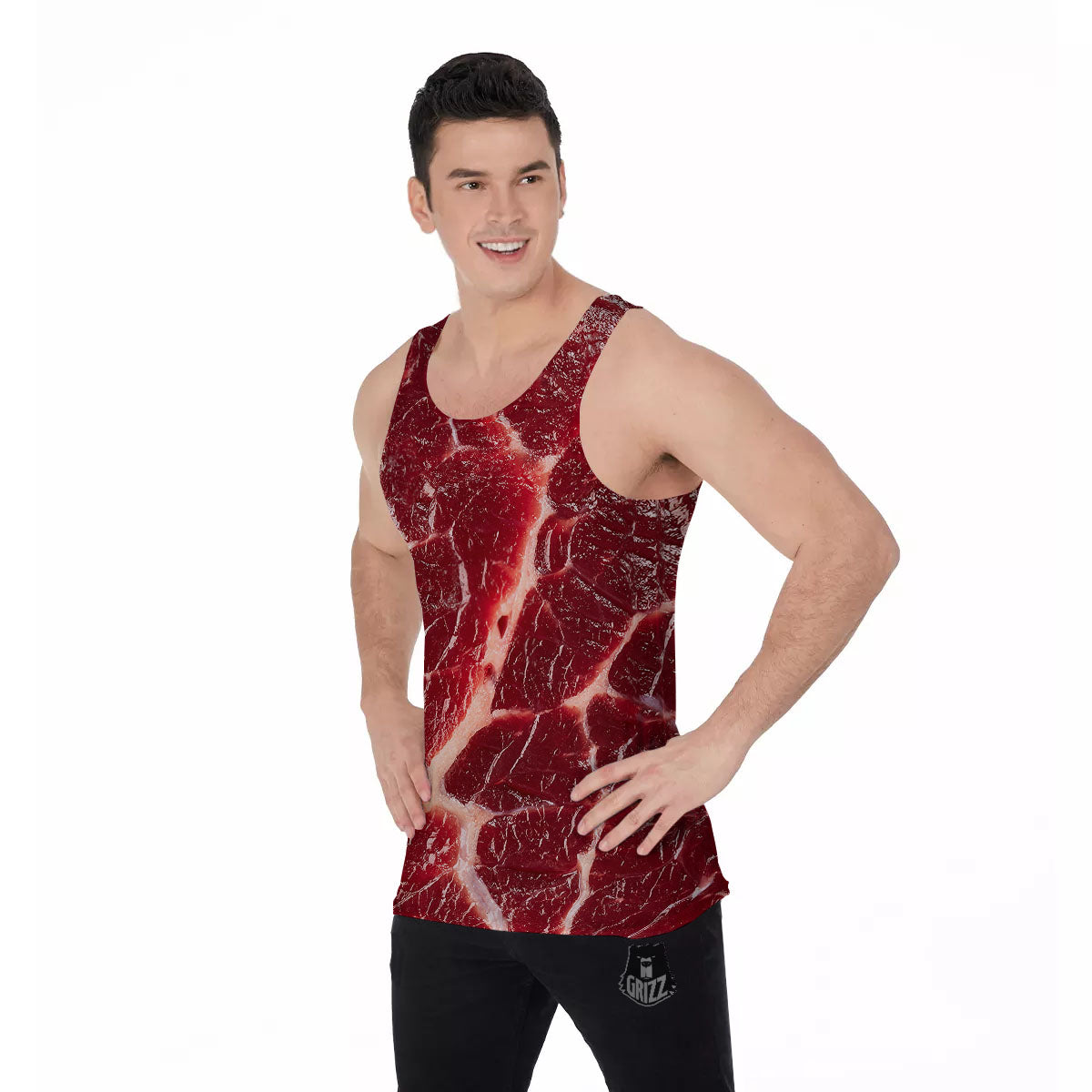 Texture Red Meat Print Men's Tank Top-grizzshop