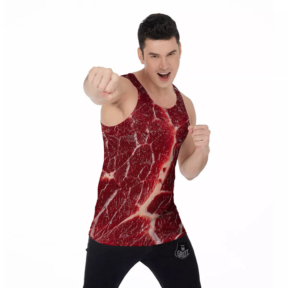 Texture Red Meat Print Men's Tank Top-grizzshop