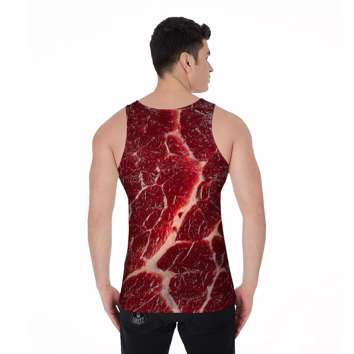 Texture Red Meat Print Men's Tank Top-grizzshop