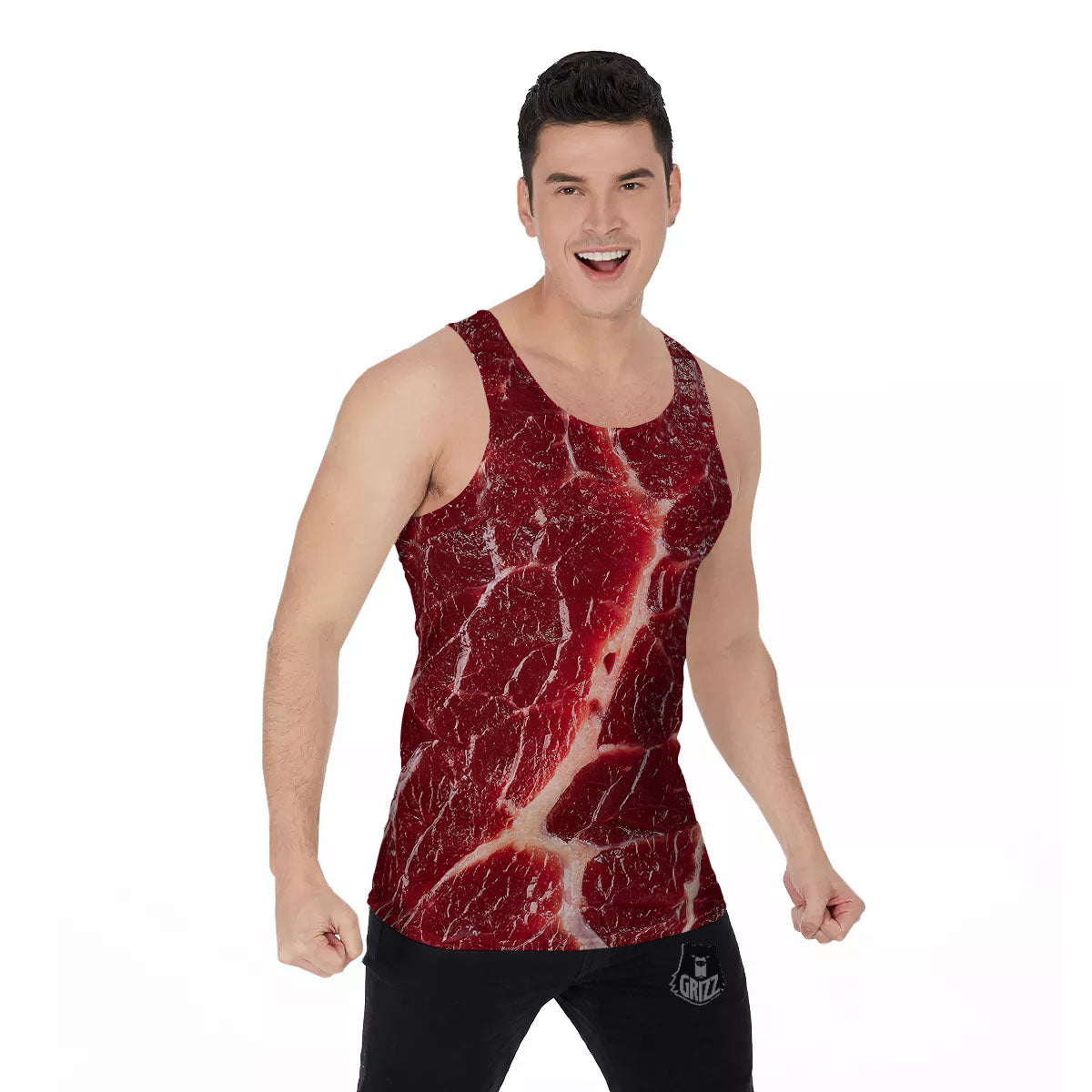 Texture Red Meat Print Men's Tank Top-grizzshop