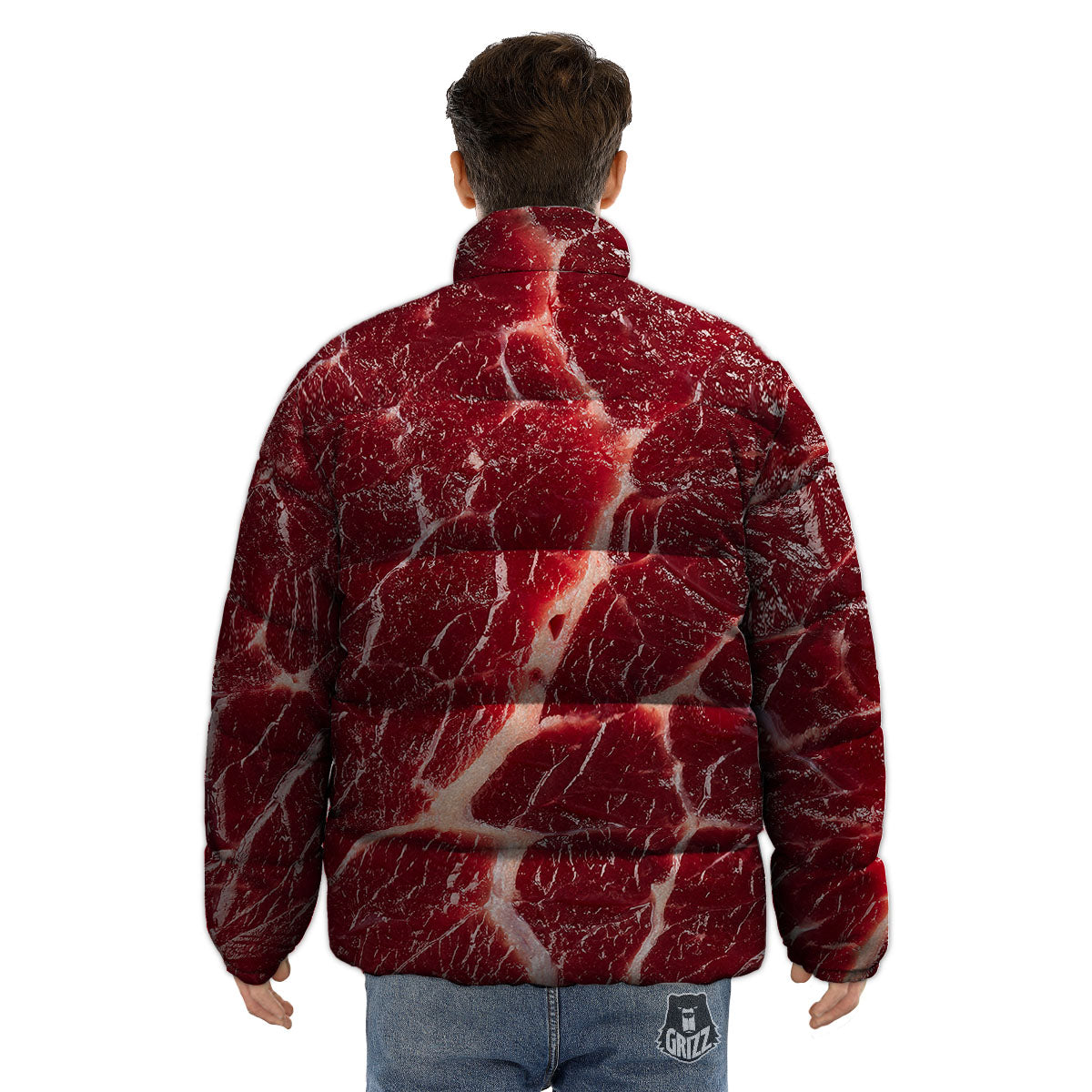 Texture Red Meat Print Puffer Jacket-grizzshop