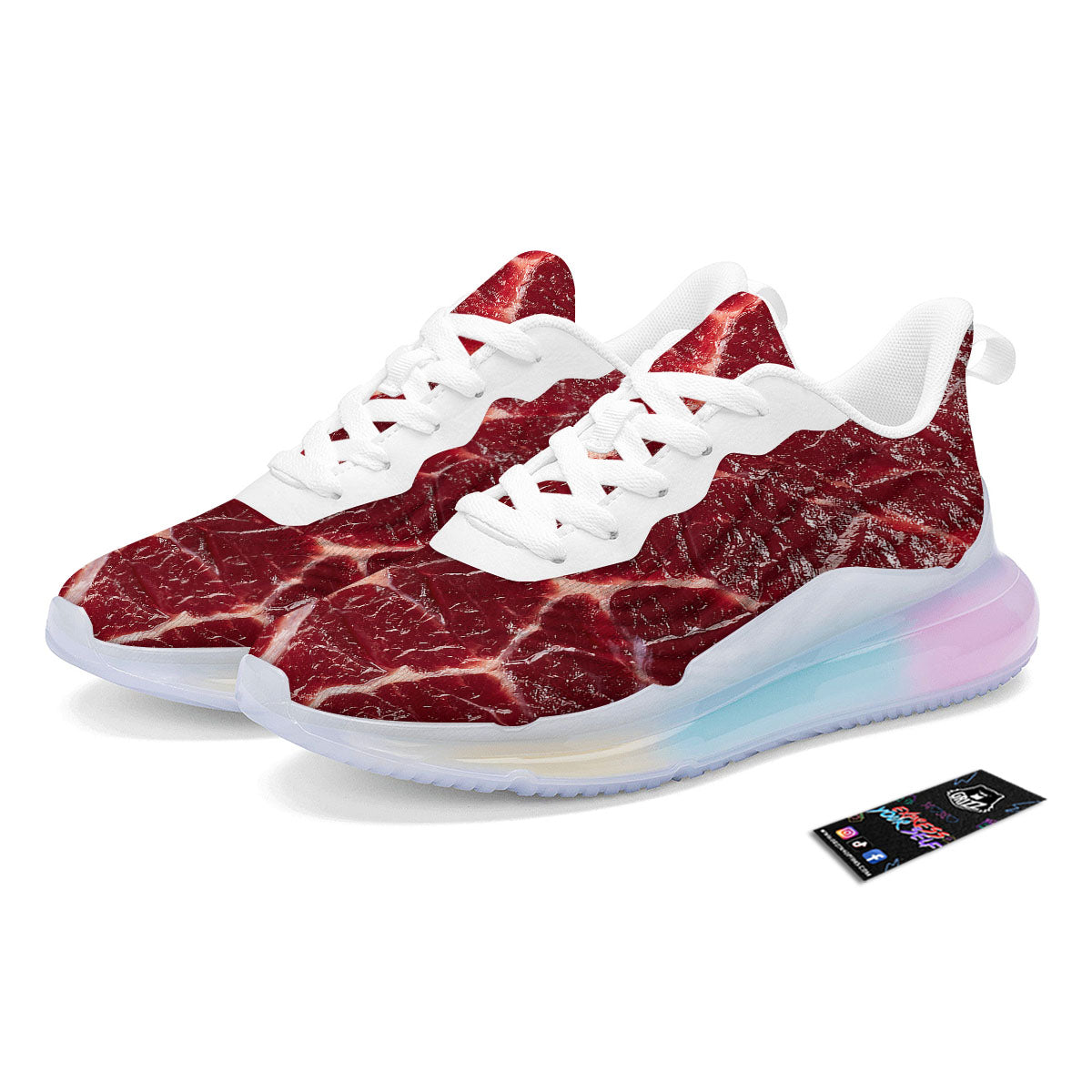 Texture Red Meat Print Running Sneakers-grizzshop